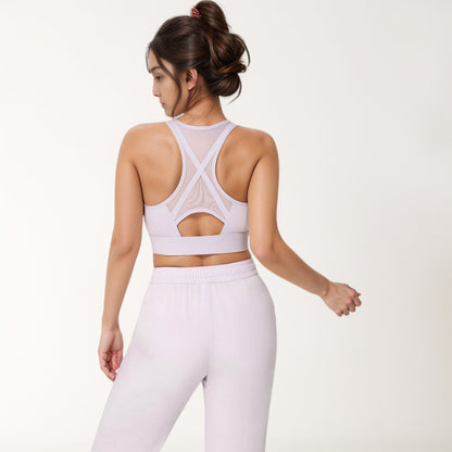 Anna-Kaci Women's Front Zip Crop Sports Bra with Scoop Neckline and Wide Shoulder Straps for Medium Support