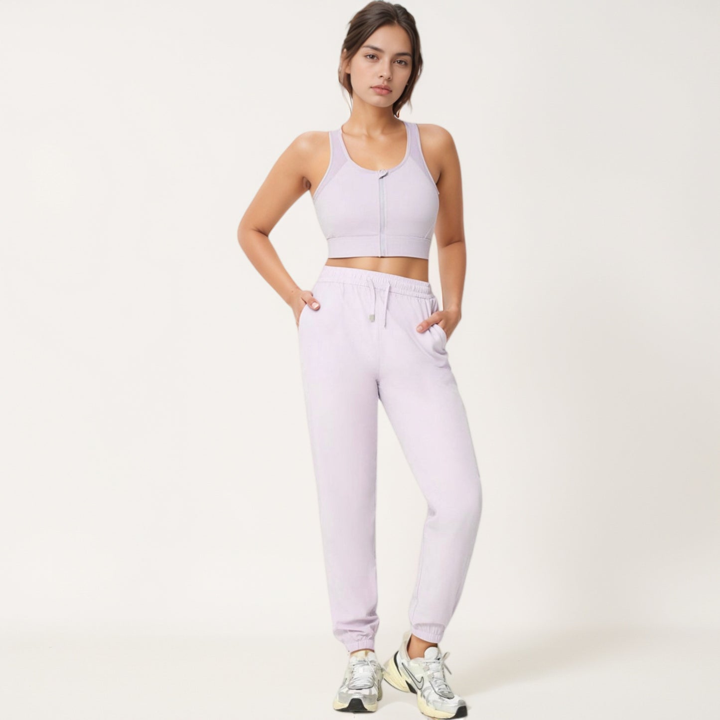 Anna-Kaci Women's Front Zip Crop Sports Bra with Scoop Neckline and Wide Shoulder Straps for Medium Support