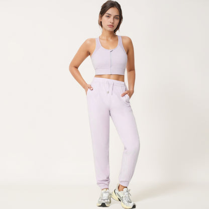 Anna-Kaci Women's Front Zip Crop Sports Bra with Scoop Neckline and Wide Shoulder Straps for Medium Support