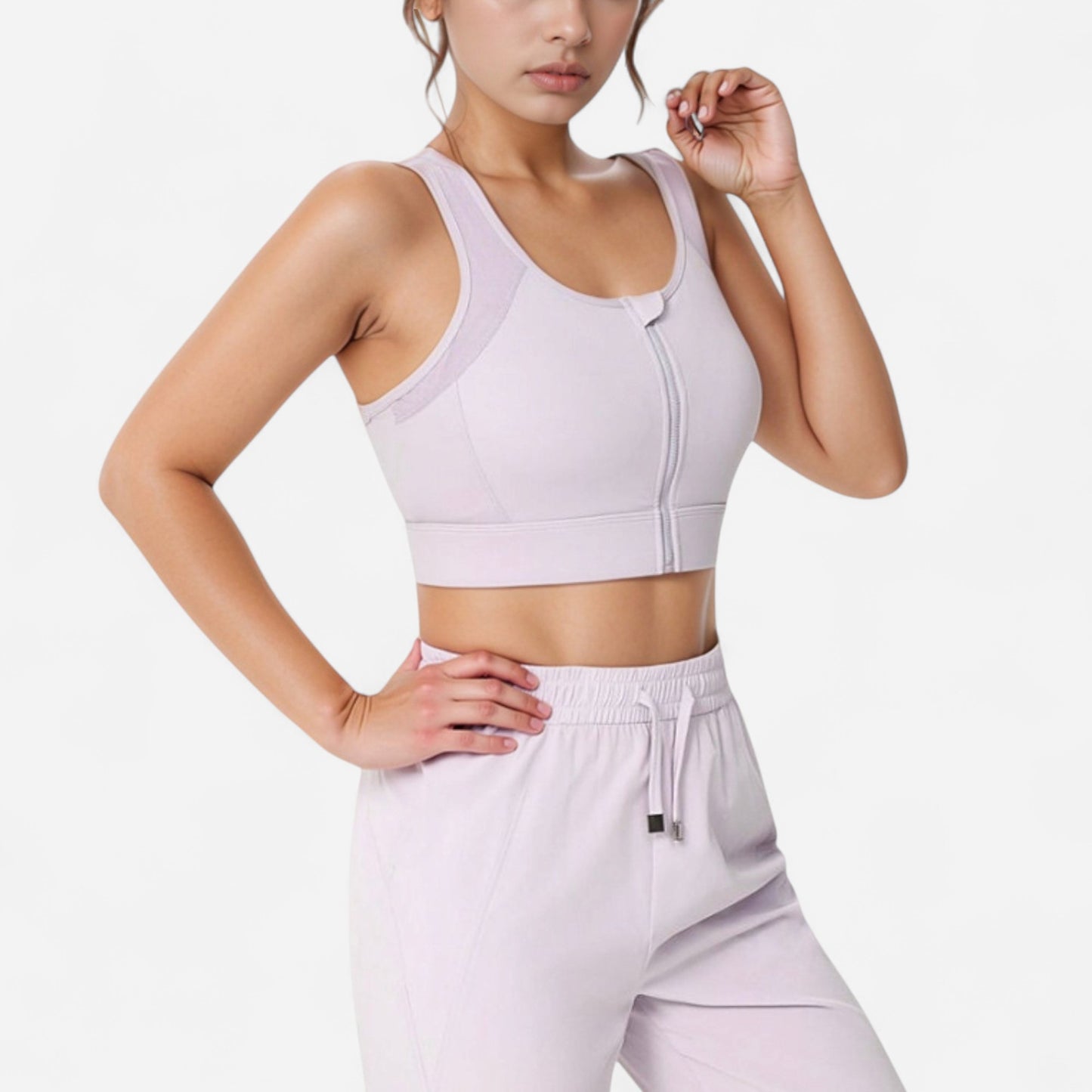 Anna-Kaci Women's Front Zip Crop Sports Bra with Scoop Neckline and Wide Shoulder Straps for Medium Support