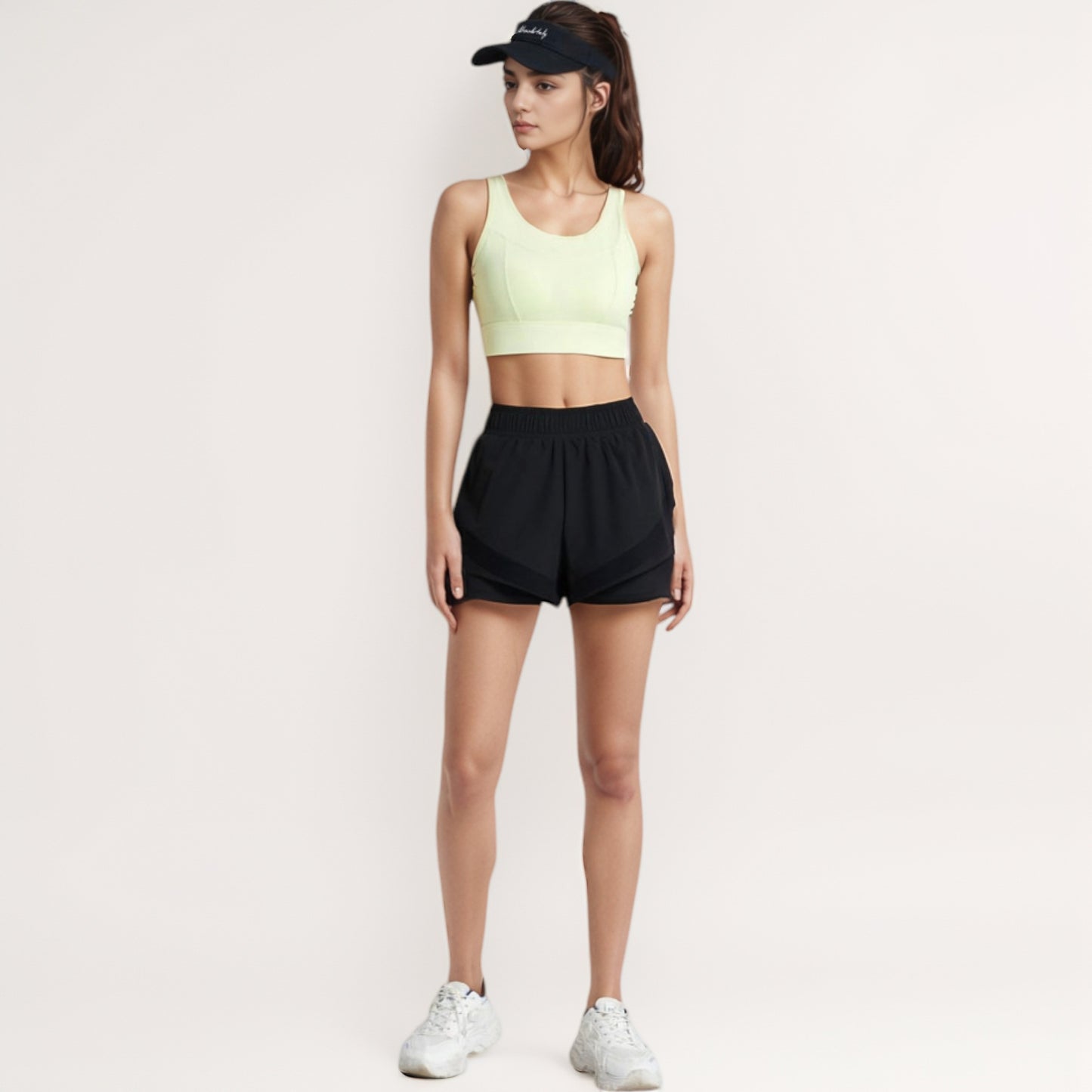 Anna-Kaci Women's High Waist Layered Active Shorts with Inner Compression Liner and Wide Elastic Waistband