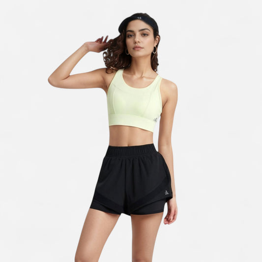 Anna-Kaci Women's High Waist Layered Active Shorts with Inner Compression Liner and Wide Elastic Waistband