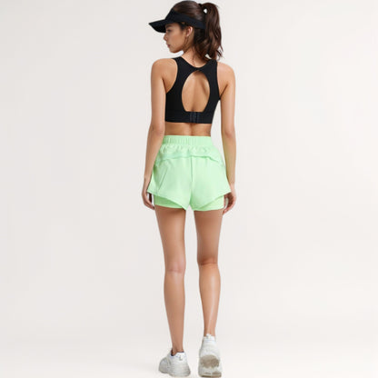 Anna-Kaci Women's High Waist Layered Active Shorts with Inner Compression Liner and Wide Elastic Waistband