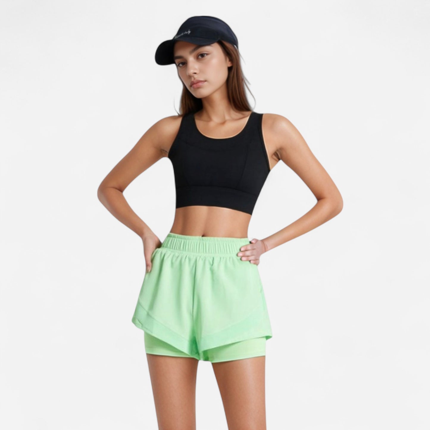 Anna-Kaci Women's High Waist Layered Active Shorts with Inner Compression Liner and Wide Elastic Waistband