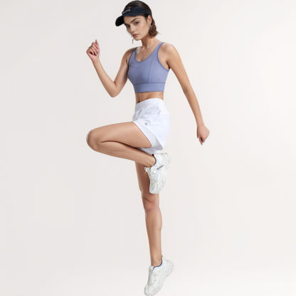 Anna-Kaci Women's High Waist Layered Active Shorts with Inner Compression Liner and Wide Elastic Waistband