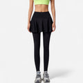 Anna-Kaci Women's High Waist Leggings with Attached Flowy Skirt Overlay for Active and Casual Wear