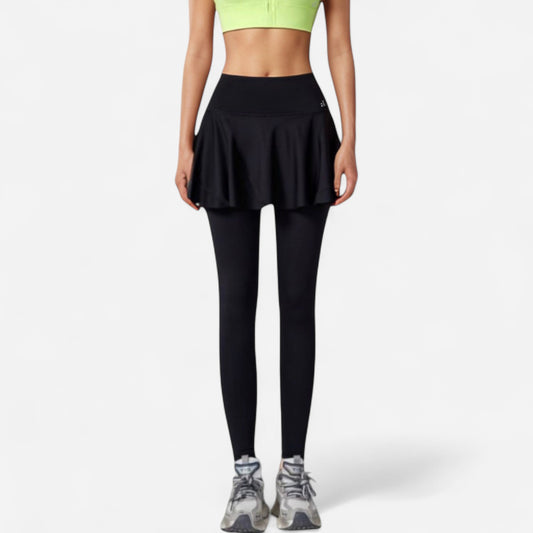 Anna-Kaci Women's High Waist Leggings with Attached Flowy Skirt Overlay for Active and Casual Wear