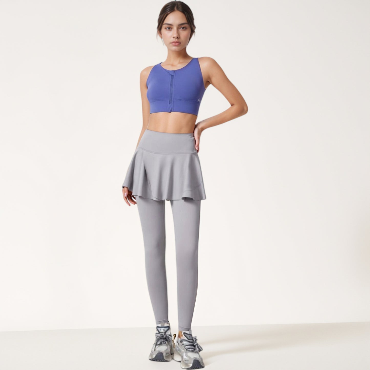 Anna-Kaci Women's High Waist Leggings with Attached Flowy Skirt Overlay for Active and Casual Wear