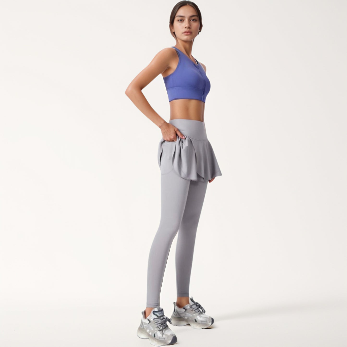 Anna-Kaci Women's High Waist Leggings with Attached Flowy Skirt Overlay for Active and Casual Wear