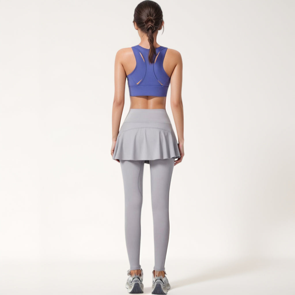 Anna-Kaci Women's High Waist Leggings with Attached Flowy Skirt Overlay for Active and Casual Wear