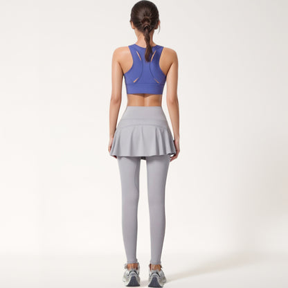 Anna-Kaci Women's High Waist Leggings with Attached Flowy Skirt Overlay for Active and Casual Wear