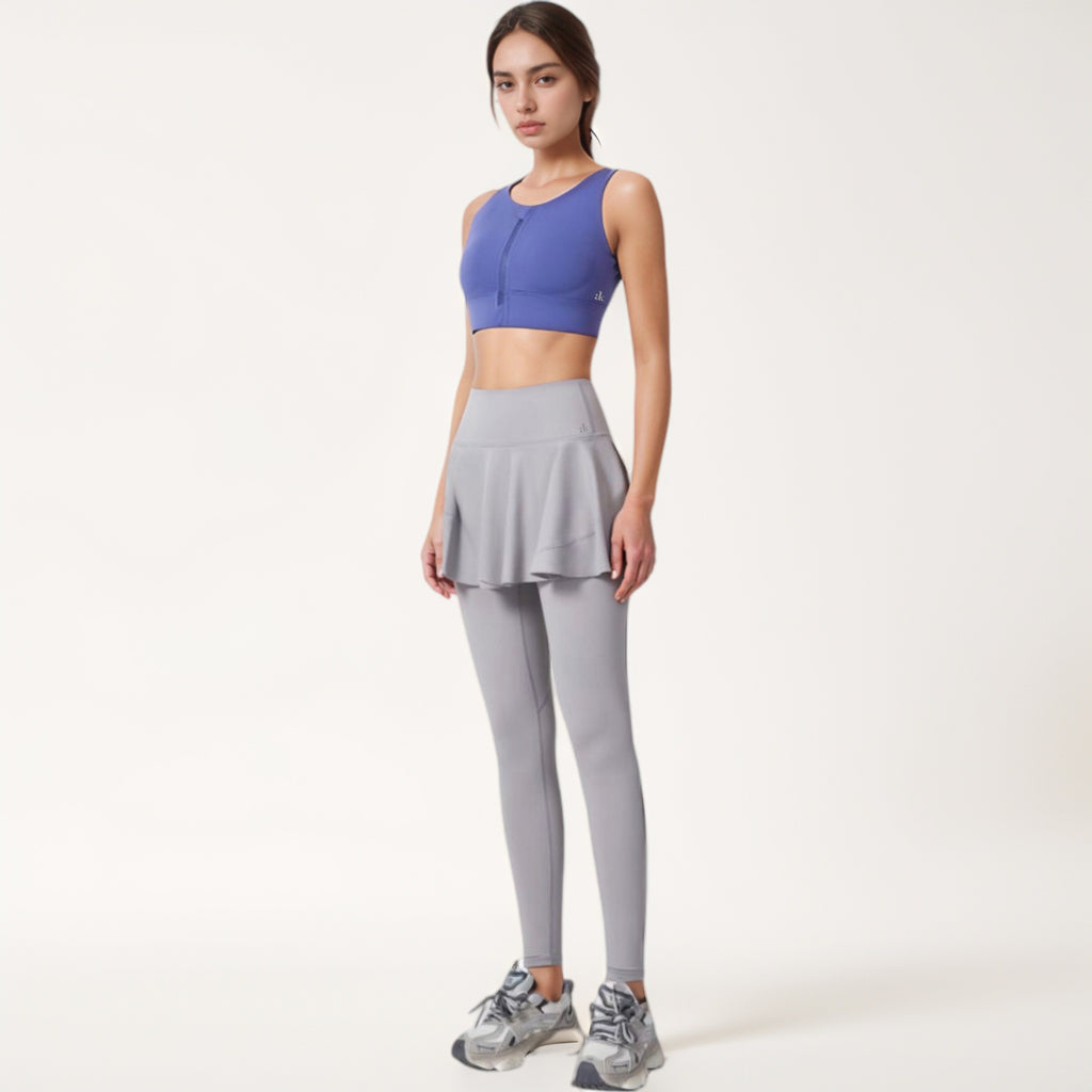 Anna-Kaci Women's High Waist Leggings with Attached Flowy Skirt Overlay for Active and Casual Wear