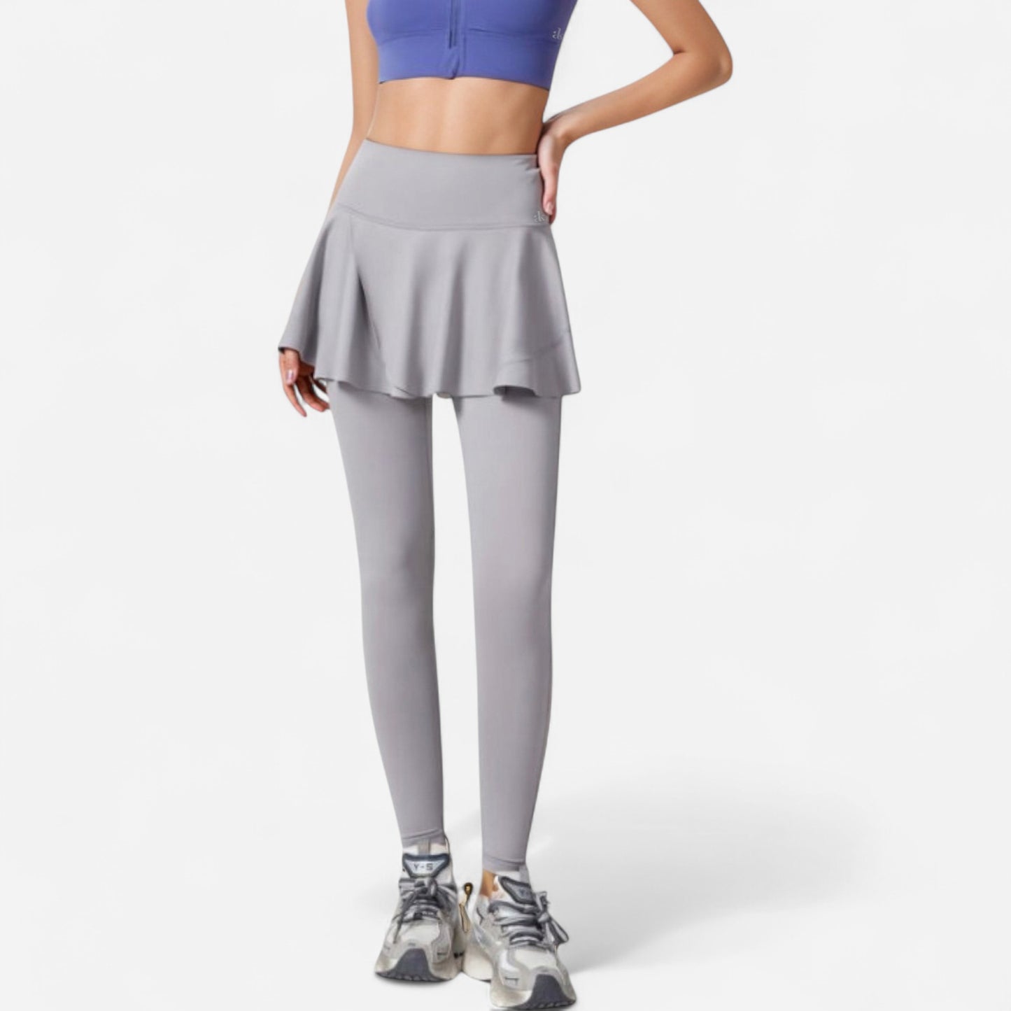 Anna-Kaci Women's High Waist Leggings with Attached Flowy Skirt Overlay for Active and Casual Wear