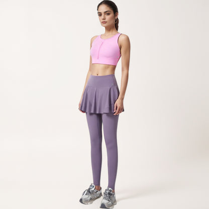 Anna-Kaci Women's High Waist Leggings with Attached Flowy Skirt Overlay for Active and Casual Wear