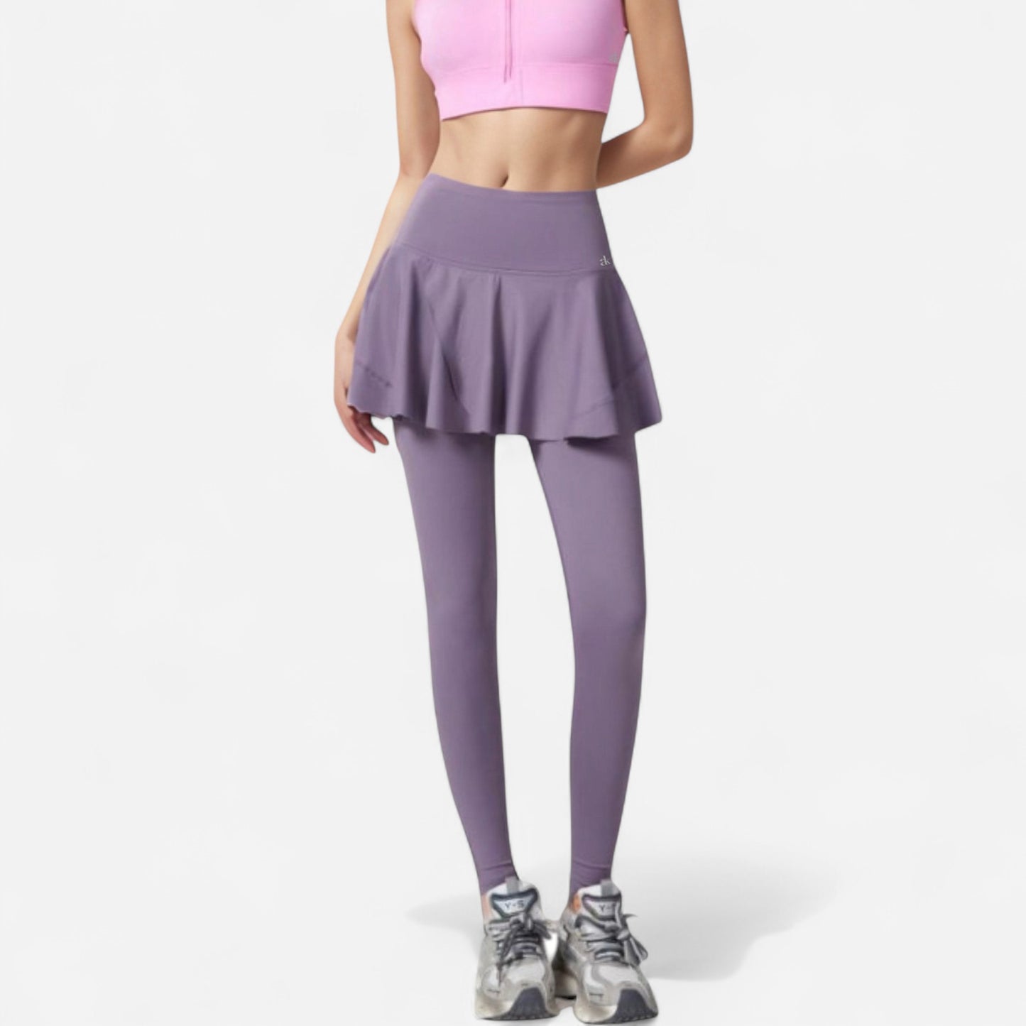 Anna-Kaci Women's High Waist Leggings with Attached Flowy Skirt Overlay for Active and Casual Wear