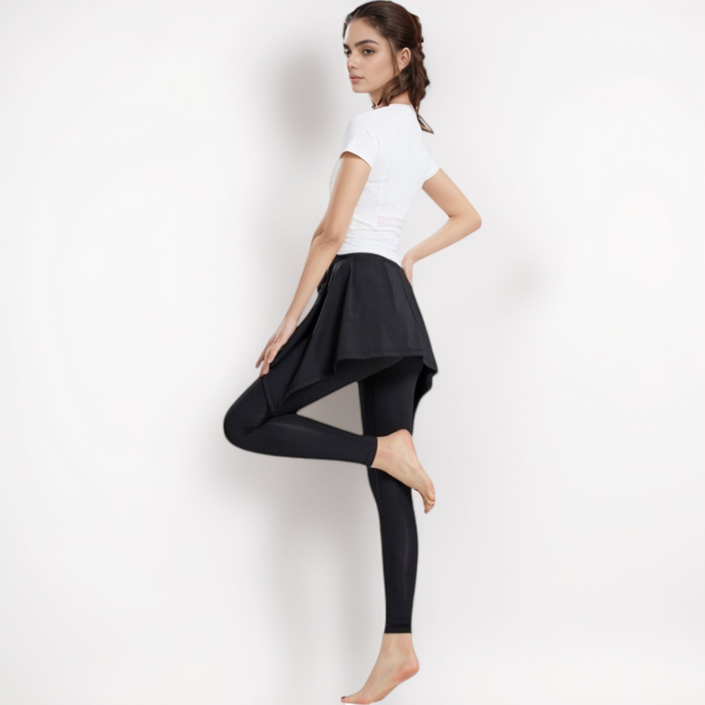 Anna-Kaci Women's Full-Length Leggings with Attached Tie-Front Skirt Overlay for Active and Casual Looks