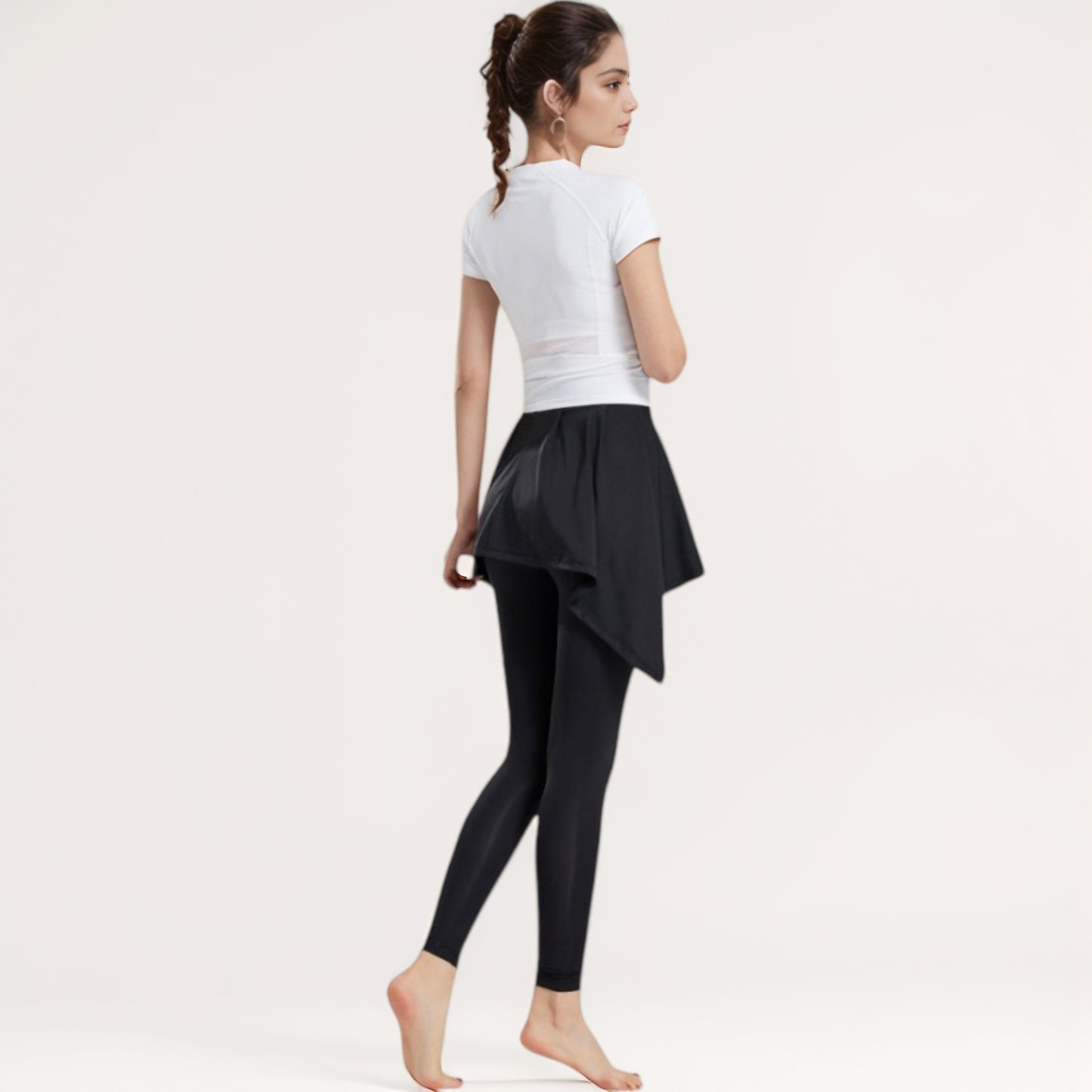 Anna-Kaci Women's Full-Length Leggings with Attached Tie-Front Skirt Overlay for Active and Casual Looks