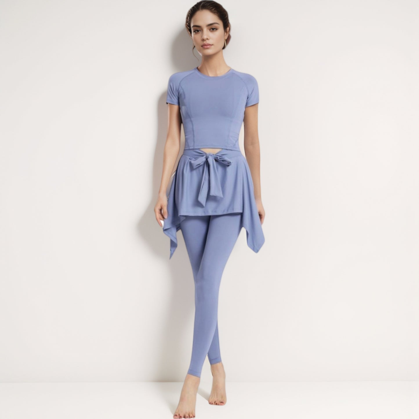 Anna-Kaci Women's Full-Length Leggings with Attached Tie-Front Skirt Overlay for Active and Casual Looks