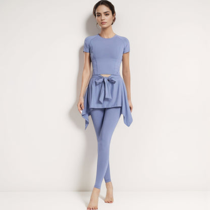 Anna-Kaci Women's Full-Length Leggings with Attached Tie-Front Skirt Overlay for Active and Casual Looks