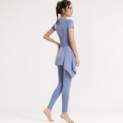 Anna-Kaci Women's Full-Length Leggings with Attached Tie-Front Skirt Overlay for Active and Casual Looks