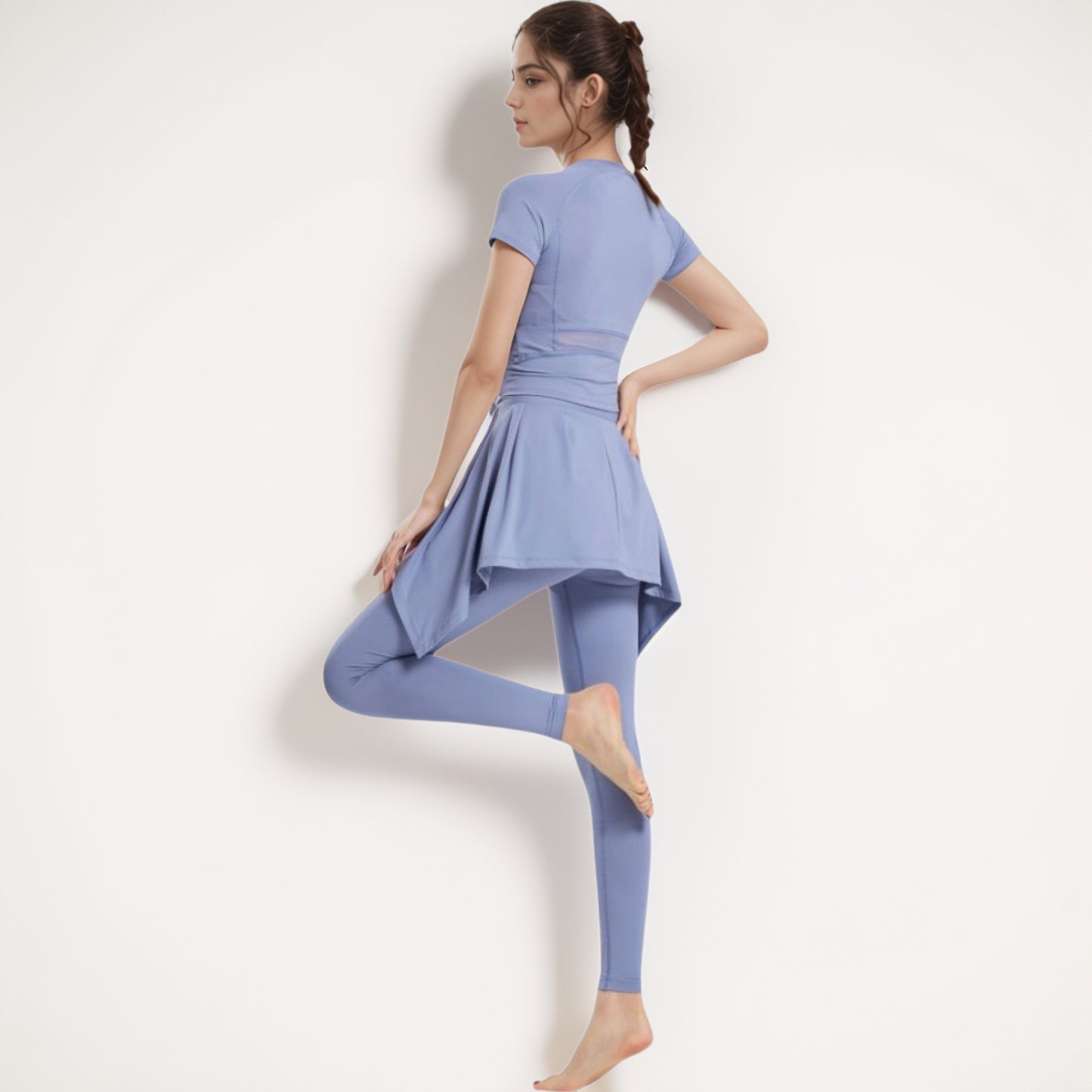 Anna-Kaci Women's Full-Length Leggings with Attached Tie-Front Skirt Overlay for Active and Casual Looks
