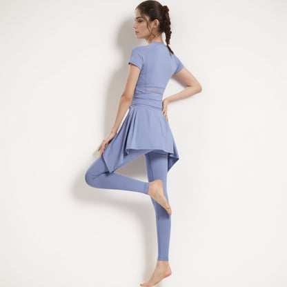 Anna-Kaci Women's Full-Length Leggings with Attached Tie-Front Skirt Overlay for Active and Casual Looks