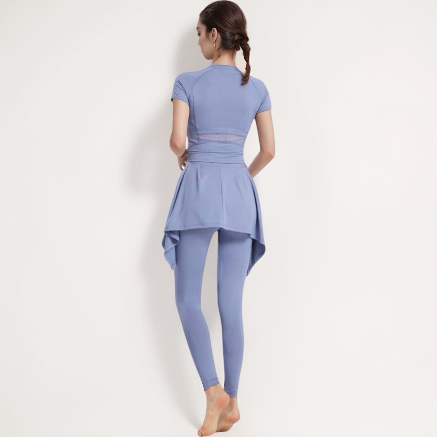 Anna-Kaci Women's Full-Length Leggings with Attached Tie-Front Skirt Overlay for Active and Casual Looks