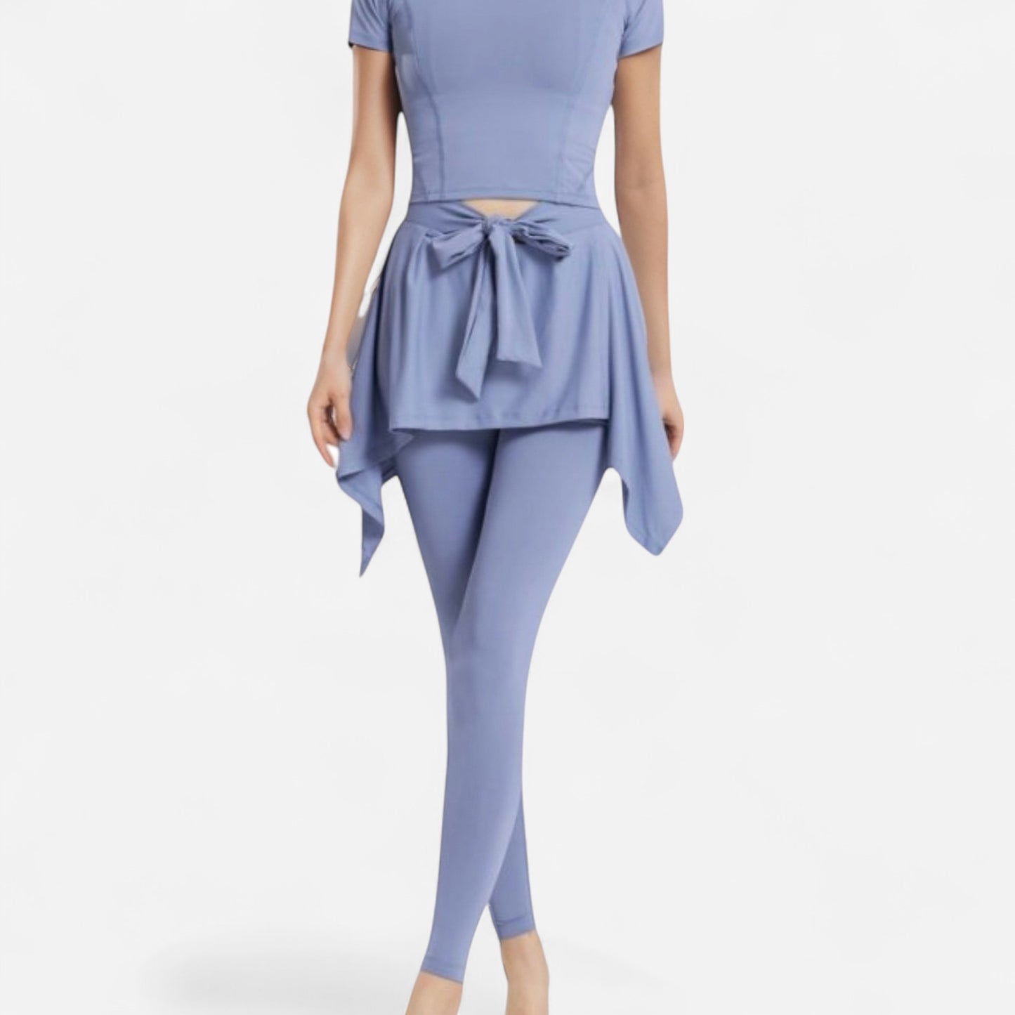 Anna-Kaci Women's Full-Length Leggings with Attached Tie-Front Skirt Overlay for Active and Casual Looks