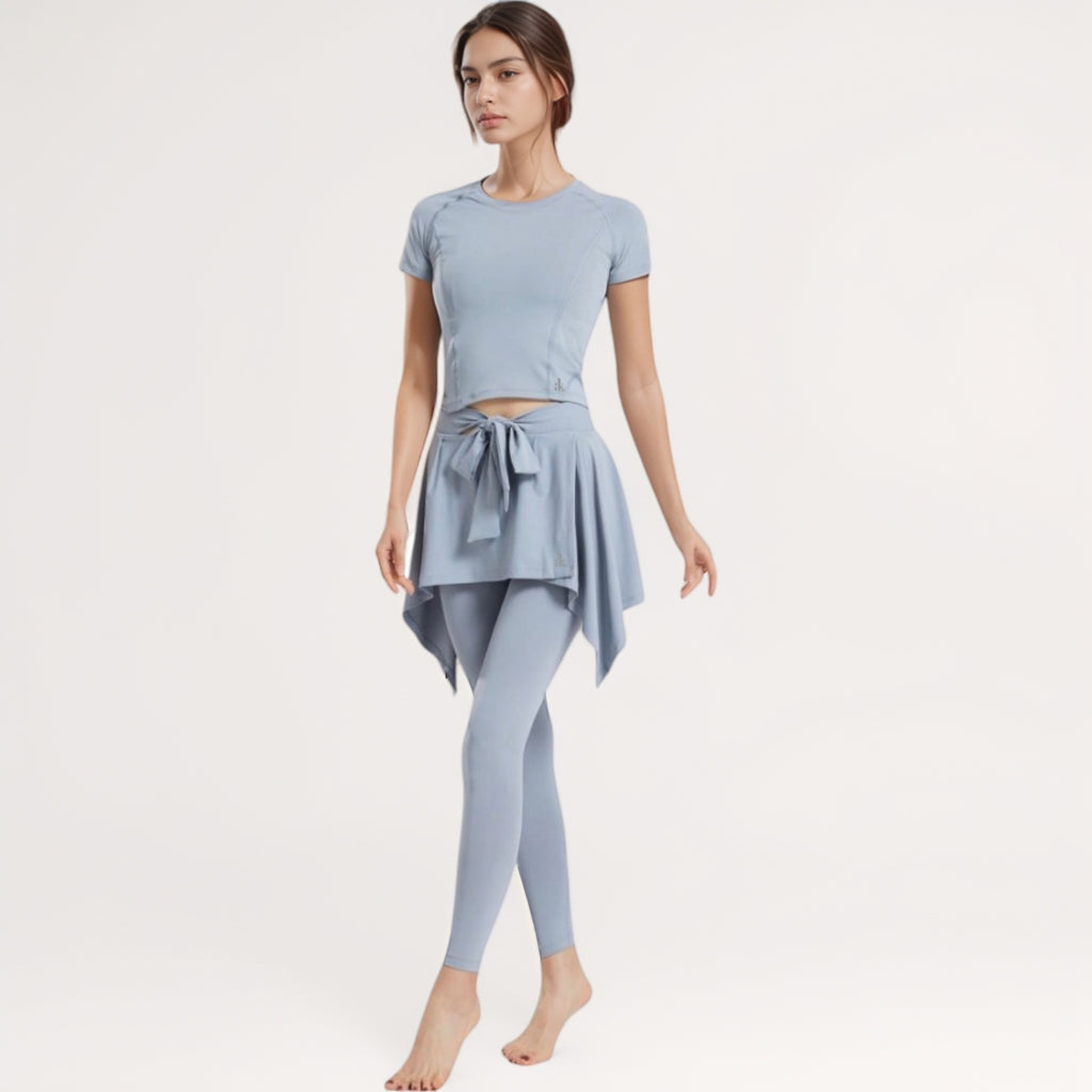 Anna-Kaci Women's Full-Length Leggings with Attached Tie-Front Skirt Overlay for Active and Casual Looks
