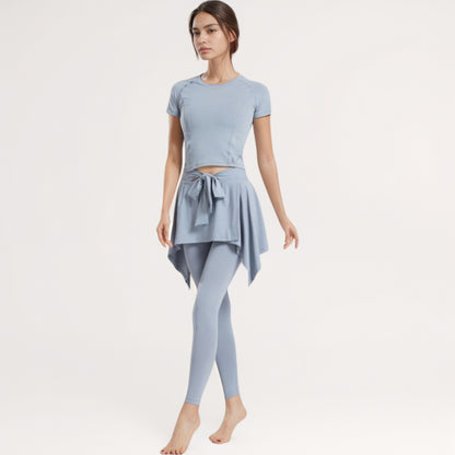 Anna-Kaci Women's Full-Length Leggings with Attached Tie-Front Skirt Overlay for Active and Casual Looks