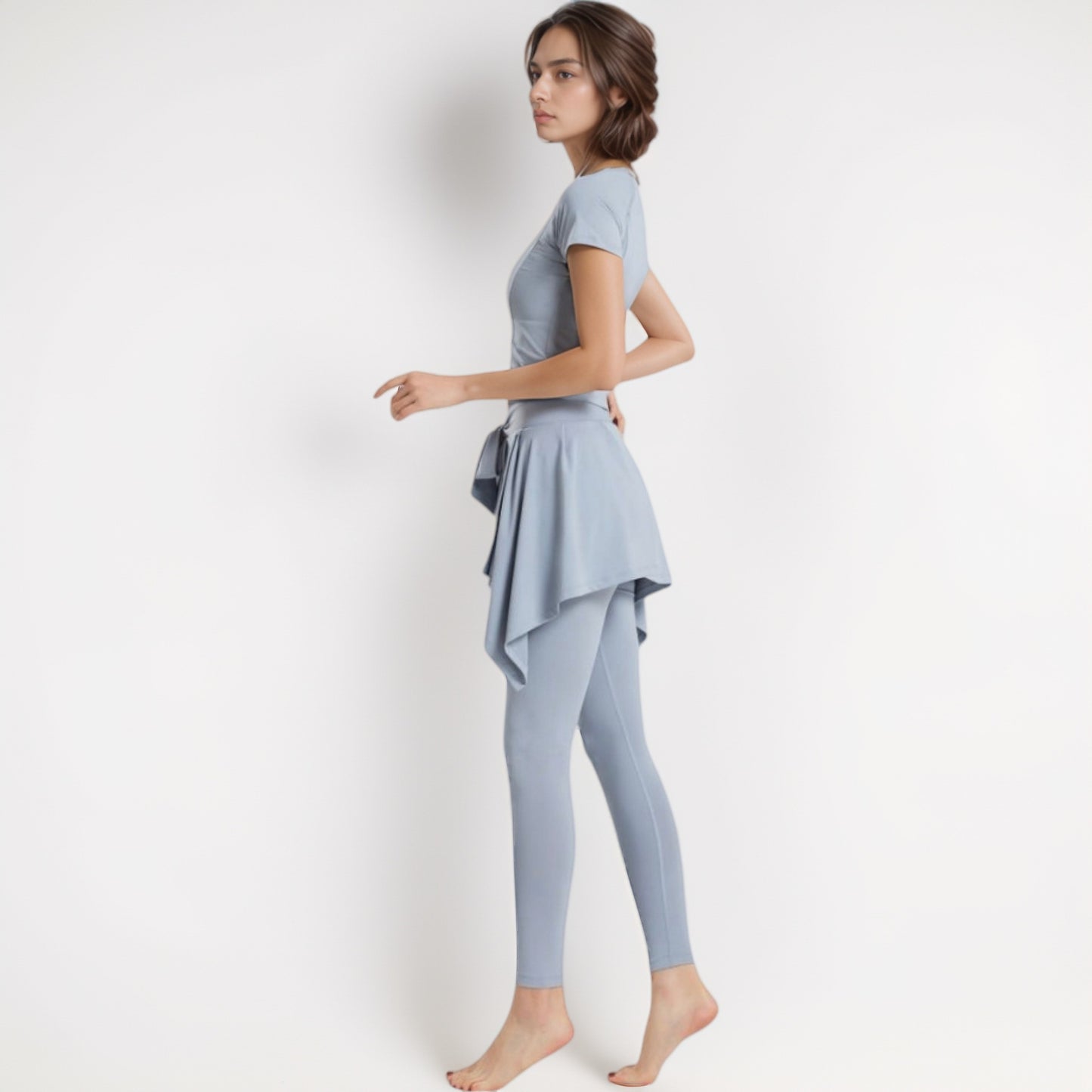 Anna-Kaci Women's Full-Length Leggings with Attached Tie-Front Skirt Overlay for Active and Casual Looks