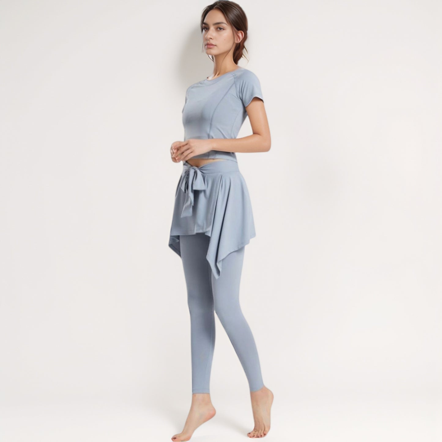 Anna-Kaci Women's Full-Length Leggings with Attached Tie-Front Skirt Overlay for Active and Casual Looks