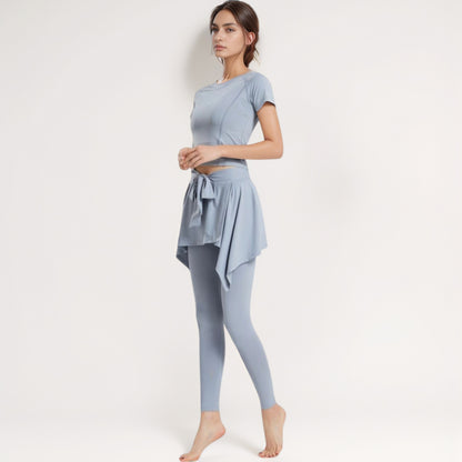 Anna-Kaci Women's Full-Length Leggings with Attached Tie-Front Skirt Overlay for Active and Casual Looks