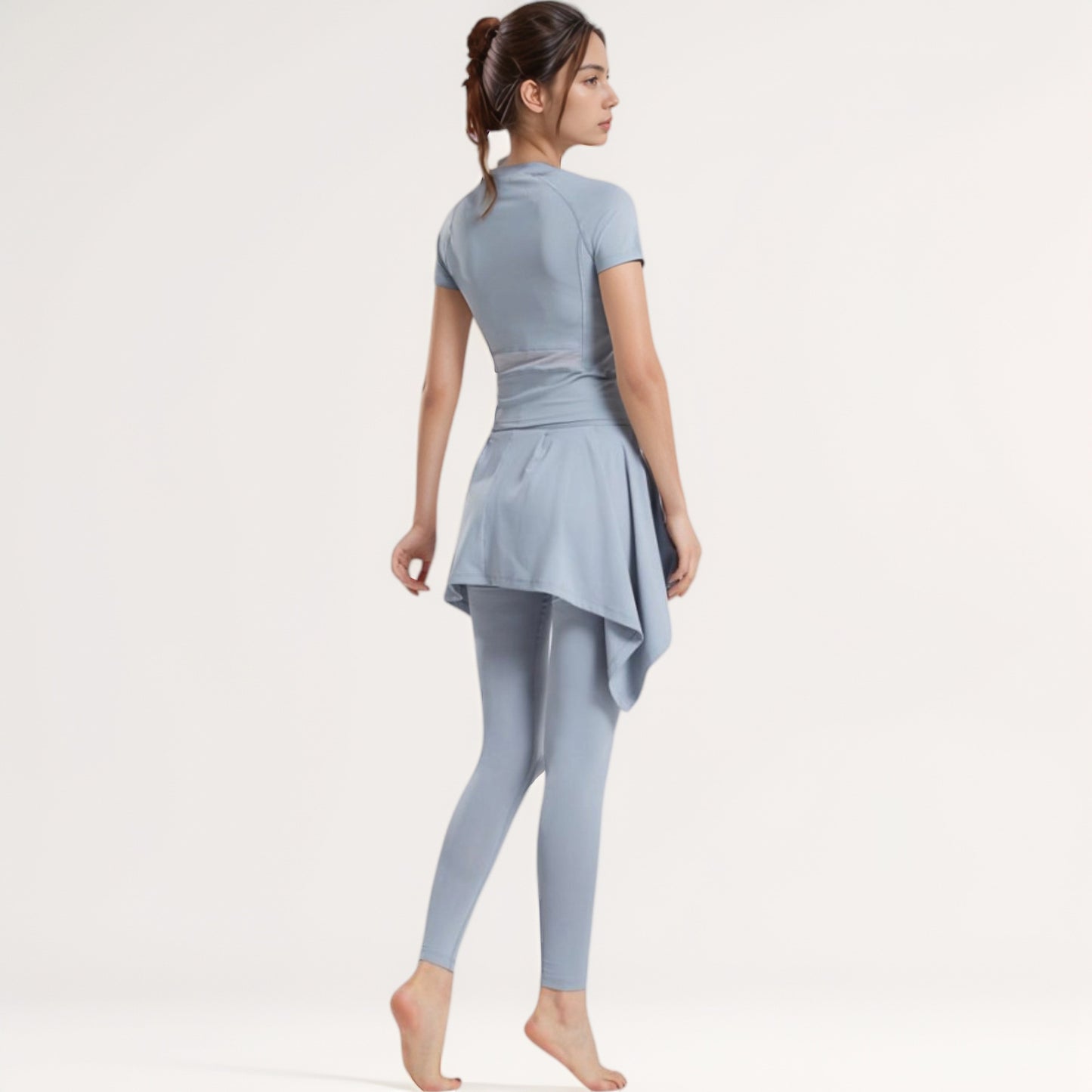 Anna-Kaci Women's Full-Length Leggings with Attached Tie-Front Skirt Overlay for Active and Casual Looks