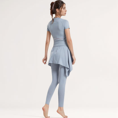 Anna-Kaci Women's Full-Length Leggings with Attached Tie-Front Skirt Overlay for Active and Casual Looks