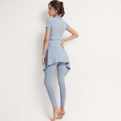 Anna-Kaci Women's Full-Length Leggings with Attached Tie-Front Skirt Overlay for Active and Casual Looks