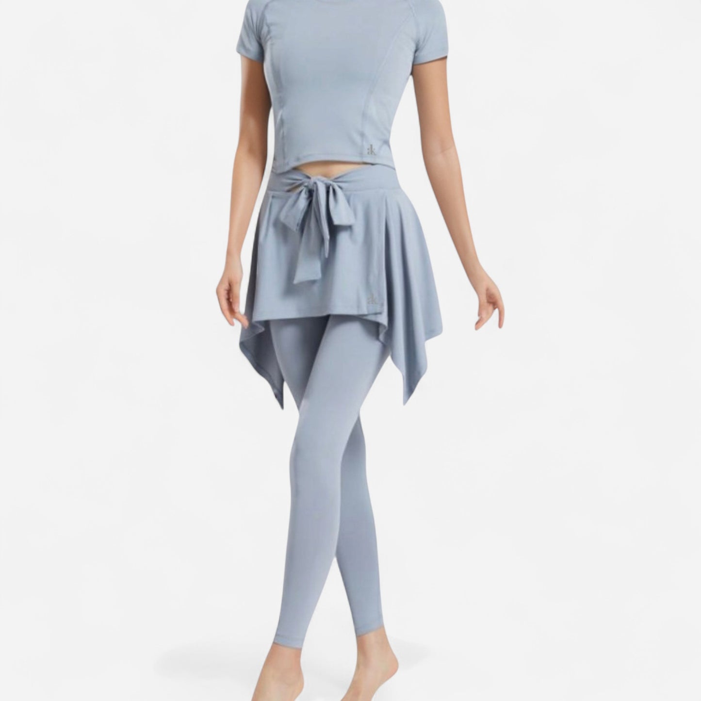 Anna-Kaci Women's Full-Length Leggings with Attached Tie-Front Skirt Overlay for Active and Casual Looks