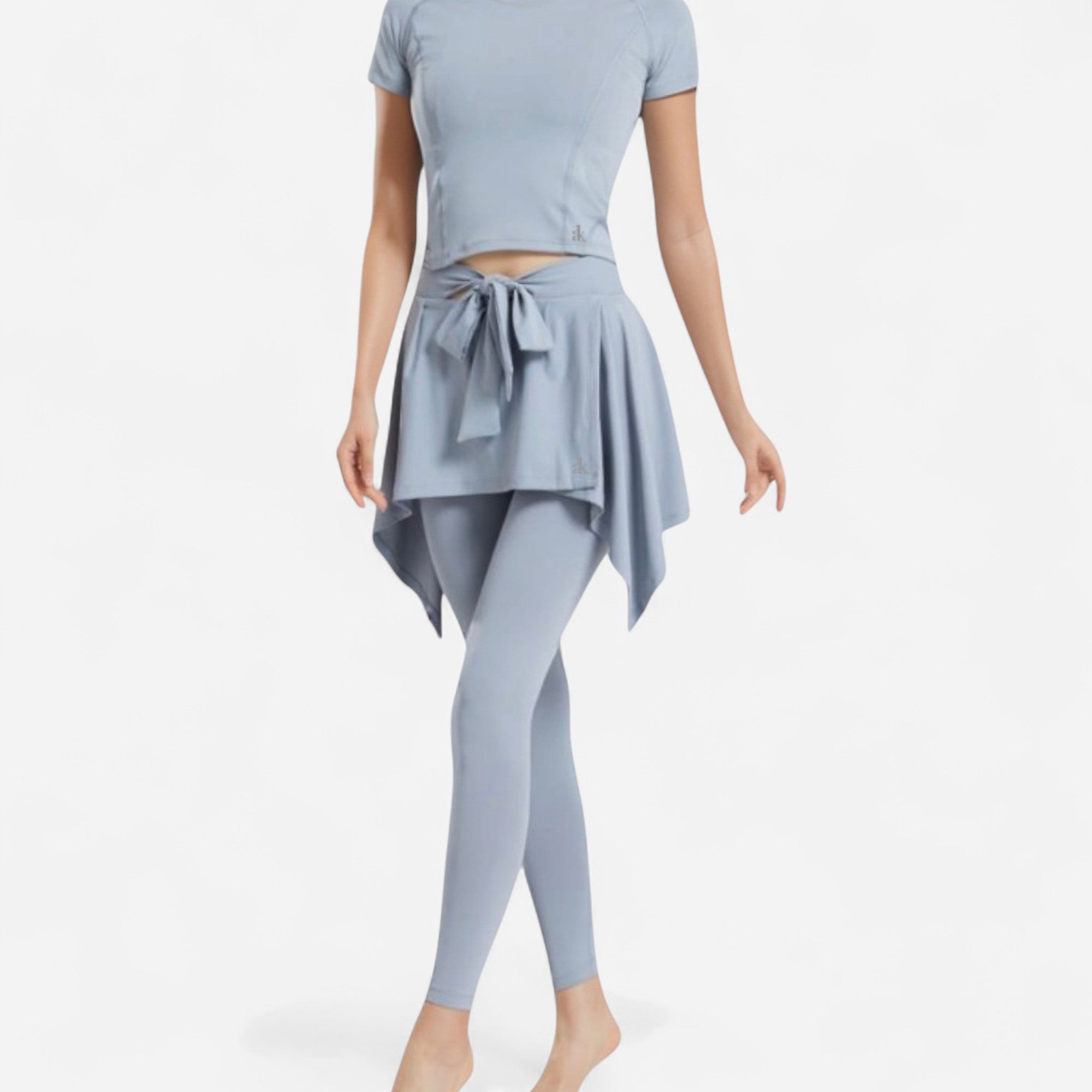 Anna-Kaci Women's Full-Length Leggings with Attached Tie-Front Skirt Overlay for Active and Casual Looks