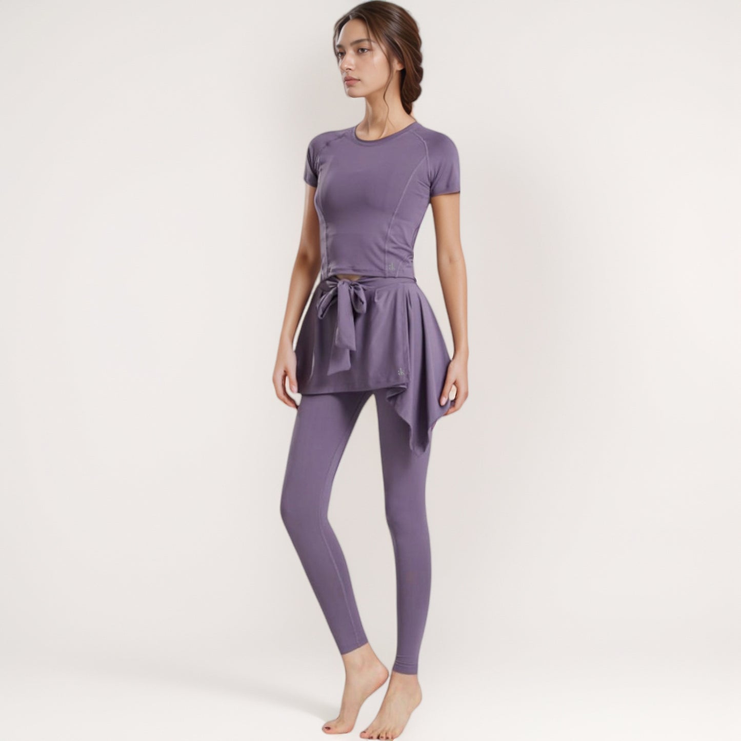 Anna-Kaci Women's Full-Length Leggings with Attached Tie-Front Skirt Overlay for Active and Casual Looks