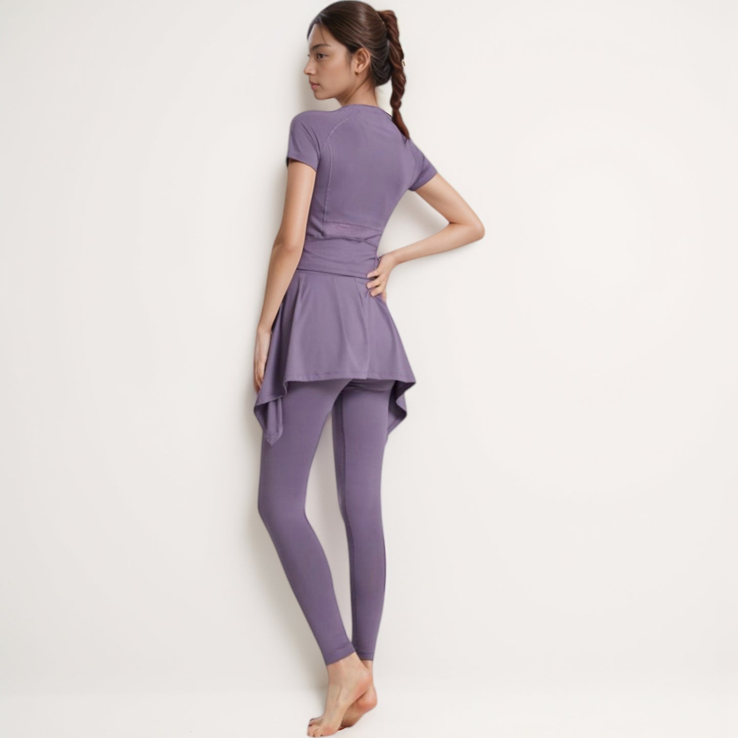 Anna-Kaci Women's Full-Length Leggings with Attached Tie-Front Skirt Overlay for Active and Casual Looks