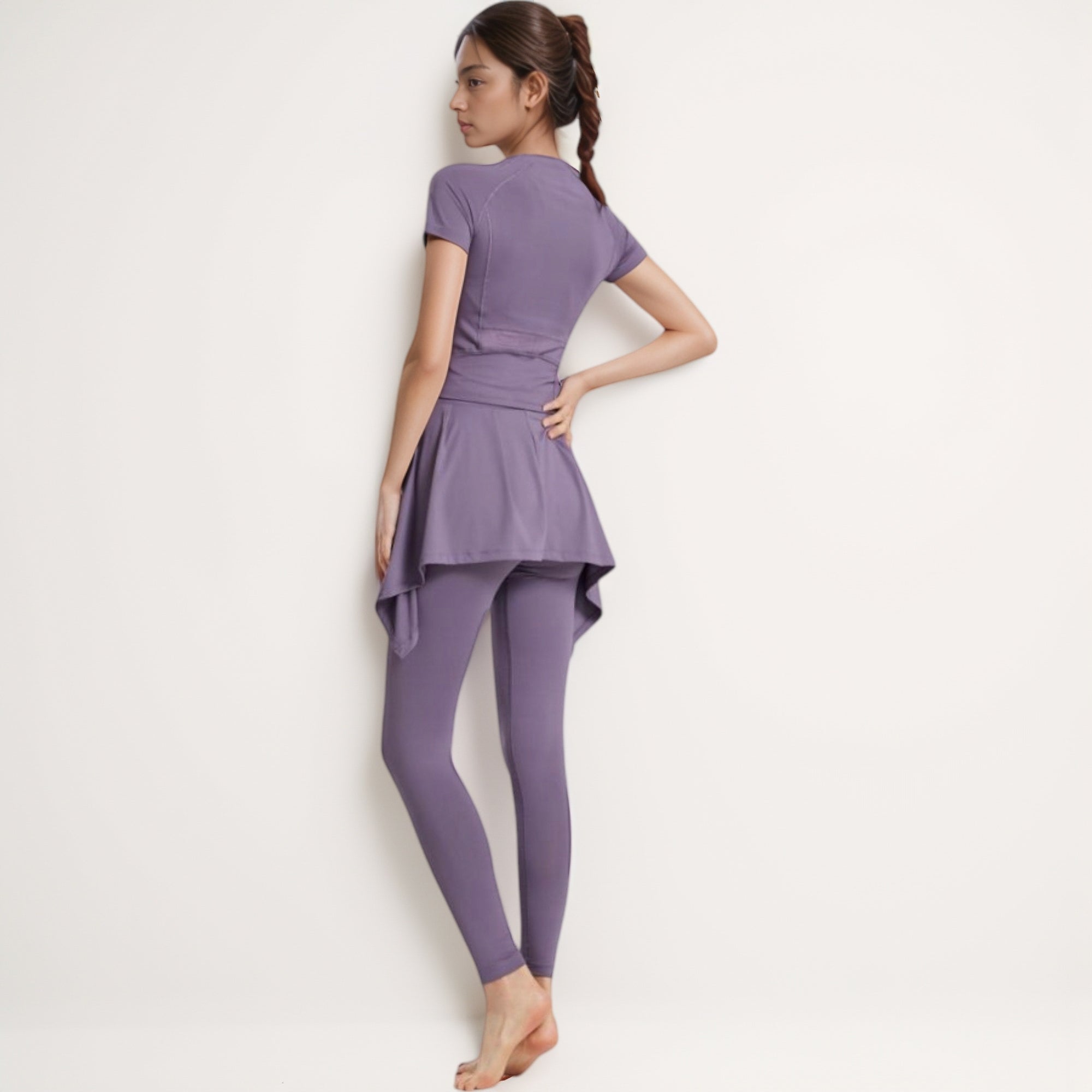 Anna-Kaci Women's Full-Length Leggings with Attached Tie-Front Skirt Overlay for Active and Casual Looks