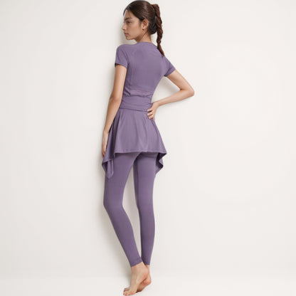 Anna-Kaci Women's Full-Length Leggings with Attached Tie-Front Skirt Overlay for Active and Casual Looks