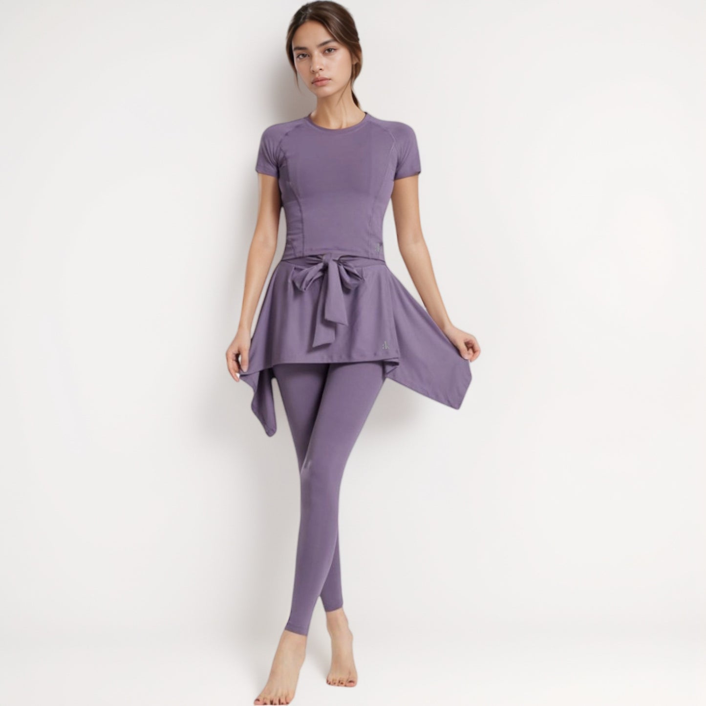 Anna-Kaci Women's Full-Length Leggings with Attached Tie-Front Skirt Overlay for Active and Casual Looks
