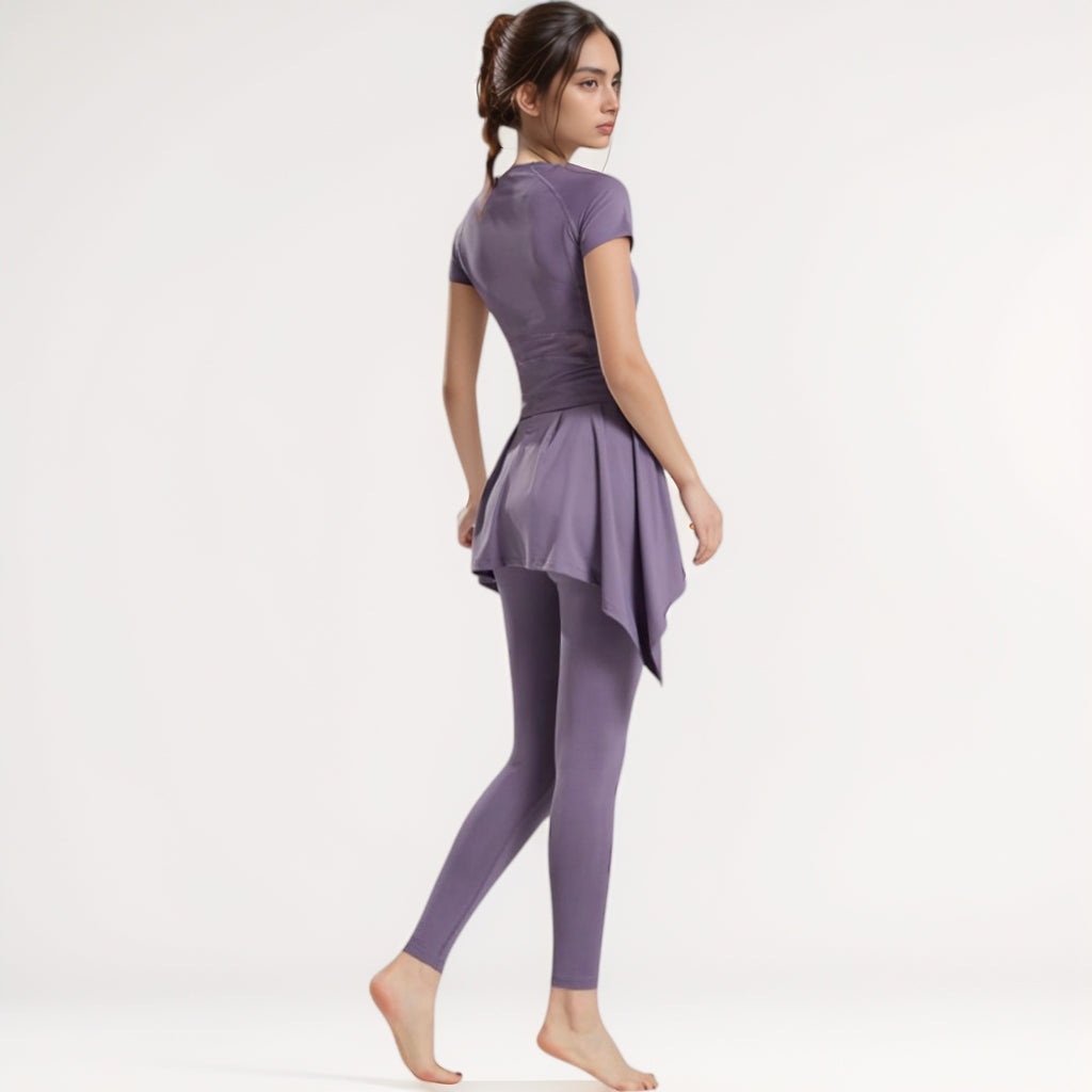 Anna-Kaci Women's Full-Length Leggings with Attached Tie-Front Skirt Overlay for Active and Casual Looks
