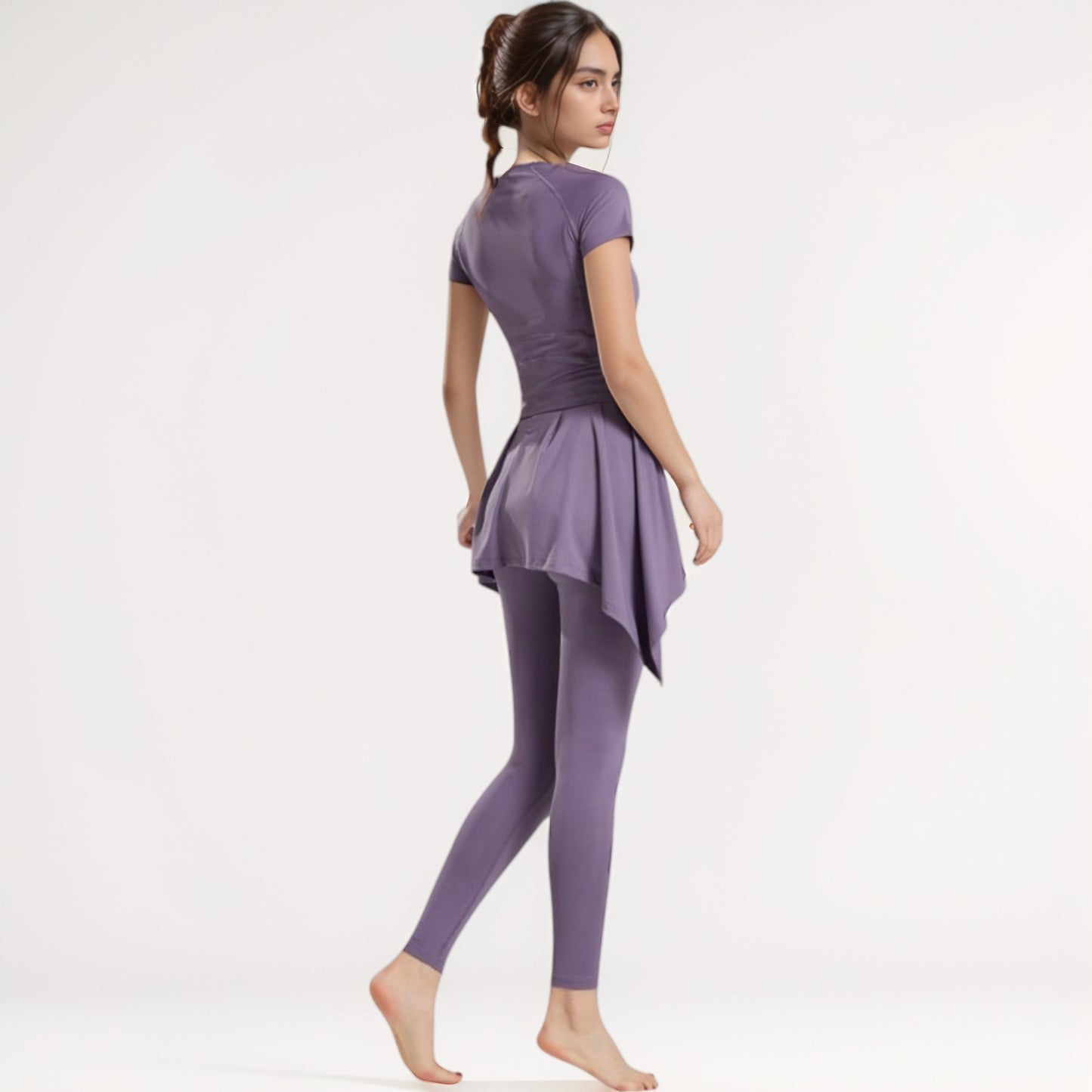 Anna-Kaci Women's Full-Length Leggings with Attached Tie-Front Skirt Overlay for Active and Casual Looks