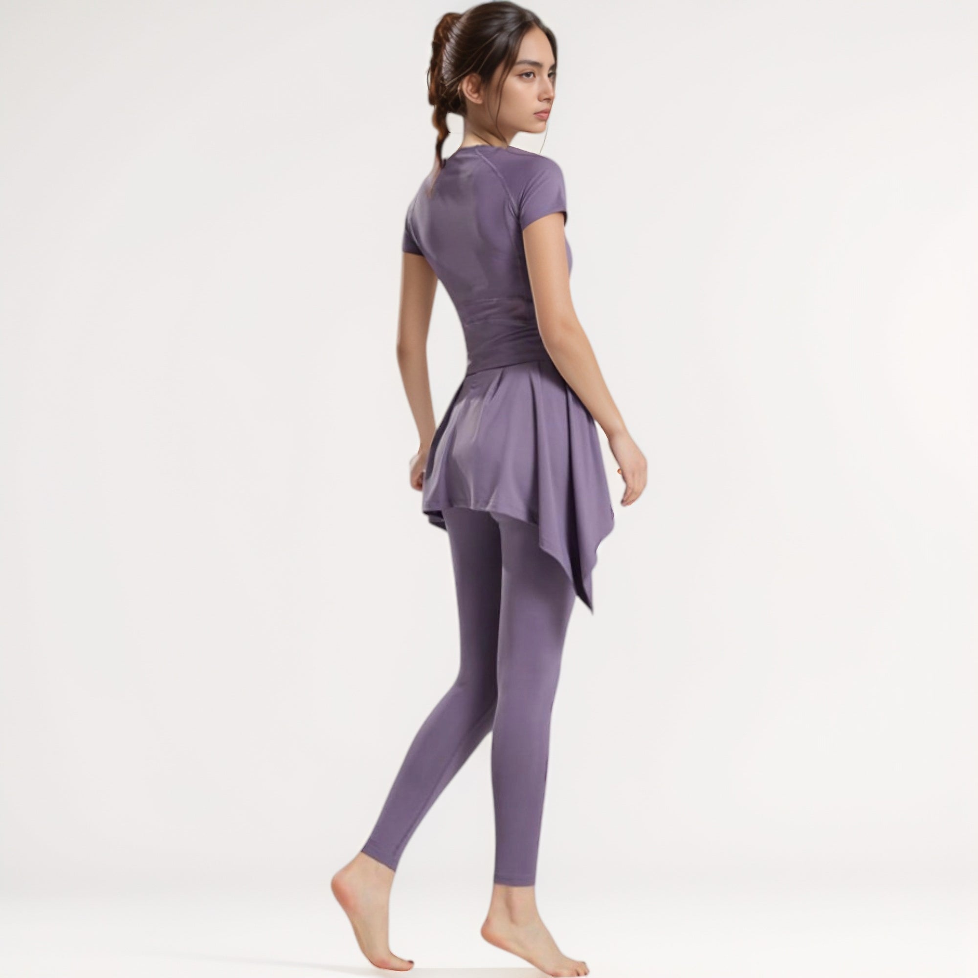 Anna-Kaci Women's Full-Length Leggings with Attached Tie-Front Skirt Overlay for Active and Casual Looks