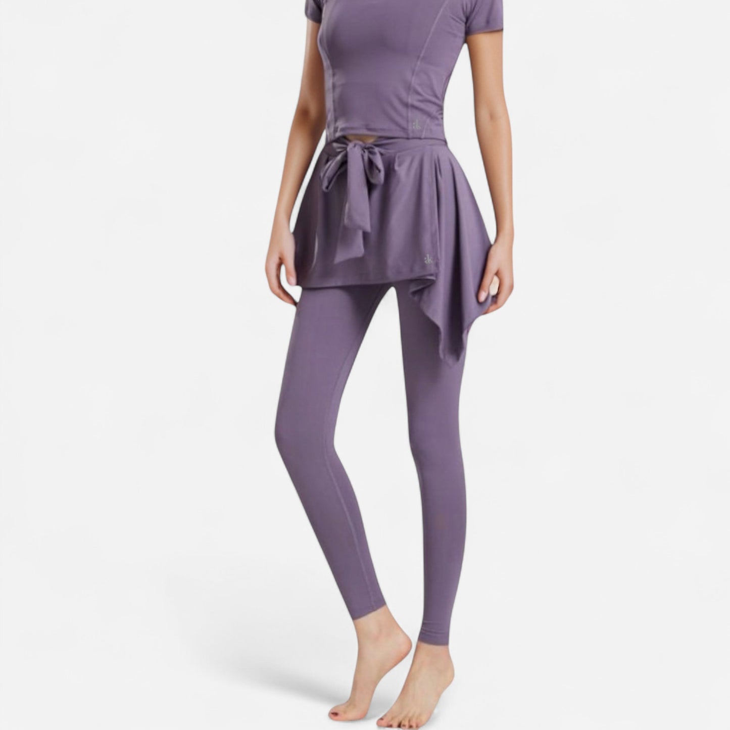 Anna-Kaci Women's Full-Length Leggings with Attached Tie-Front Skirt Overlay for Active and Casual Looks
