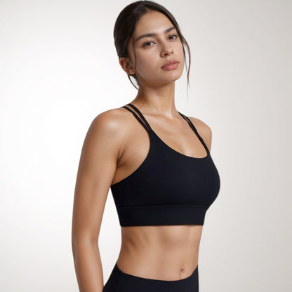 Anna-Kaci Women's Strappy Sports Bra with Scoop Neckline and Double Strap Detail for Flexible Low to Medium Impact Support