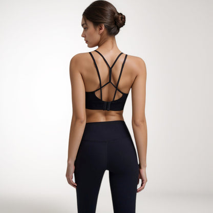 Anna-Kaci Women's Strappy Sports Bra with Scoop Neckline and Double Strap Detail for Flexible Low to Medium Impact Support