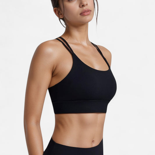 Anna-Kaci Women's Strappy Sports Bra with Scoop Neckline and Double Strap Detail for Flexible Low to Medium Impact Support